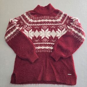 Abercrombie & Fitch Women's Sweater Cardinal Fair Isle Mock Neck Size Medium